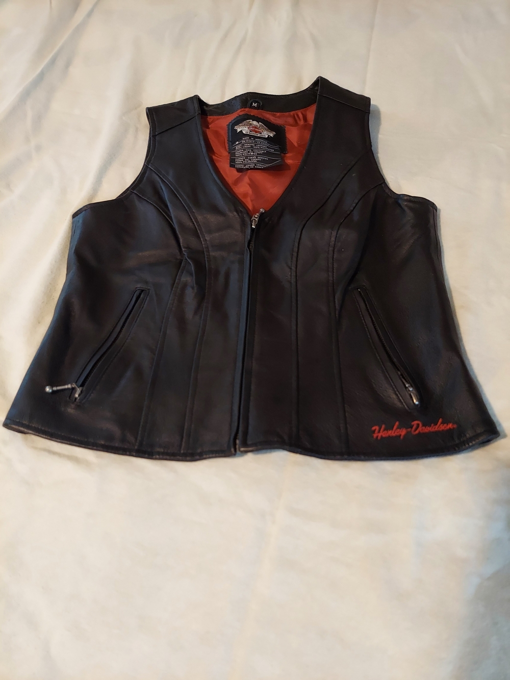 Harley-Davidson Women's Black Leather Zip Front Vest